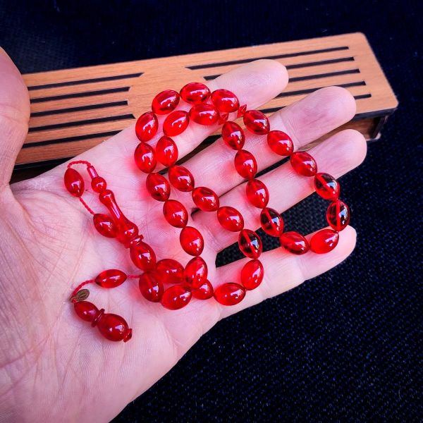 8x12 mm Kırmızı Fatih Erbabacan Usta İşçilikli Zar Kehribar Tesbih