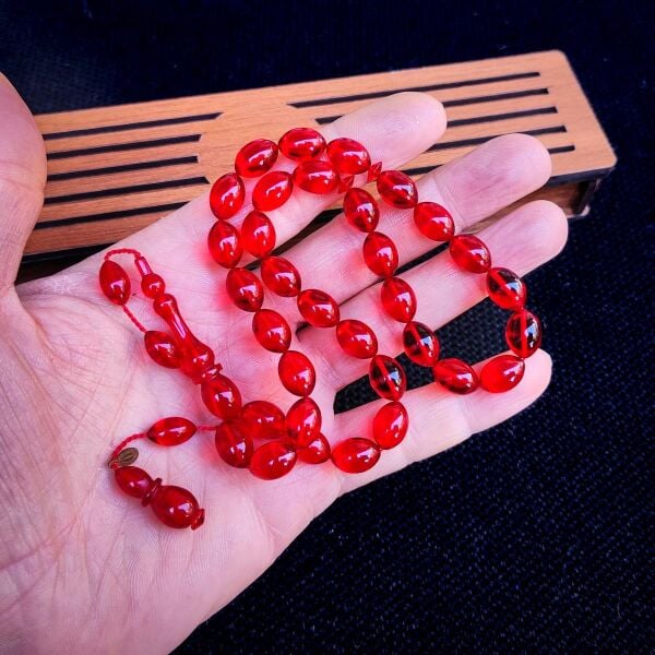 8x12 mm Kırmızı Fatih Erbabacan Usta İşçilikli Zar Kehribar Tesbih