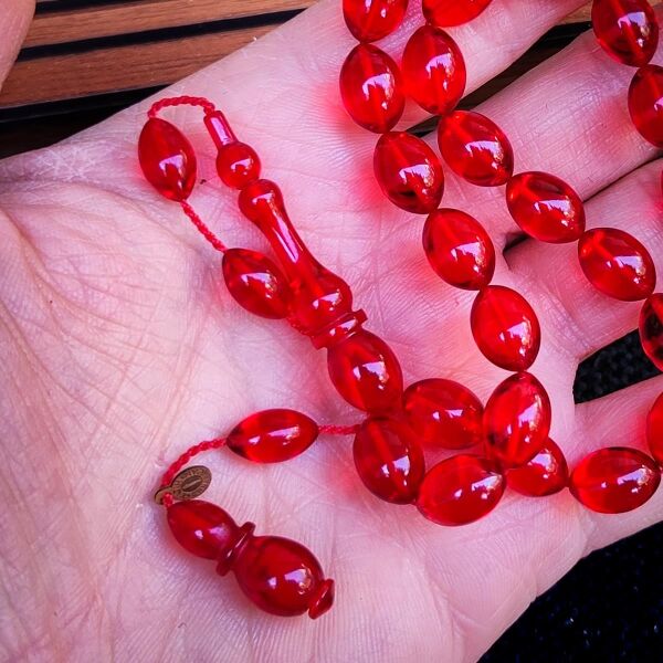 8x12 mm Kırmızı Fatih Erbabacan Usta İşçilikli Zar Kehribar Tesbih