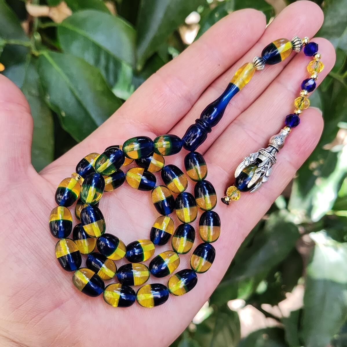 9x12 mm Pençe Model Sarı Lacivert Taraftar Tesbih - Pleksi Glass Uçak Camı Tesbih