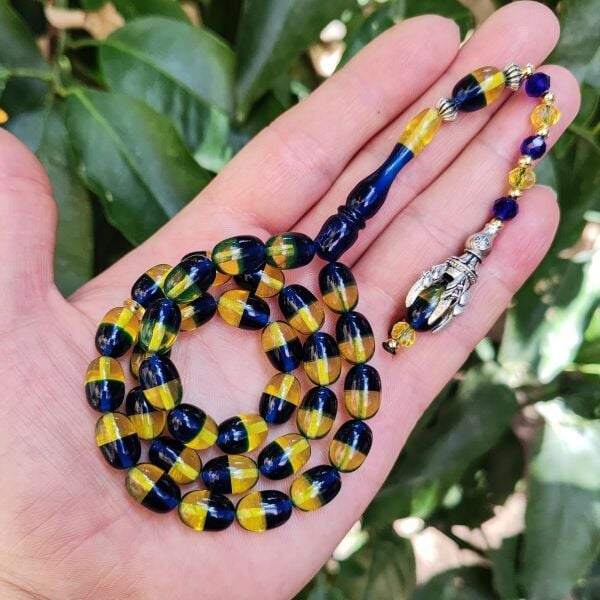 9x12 mm Pençe Model Sarı Lacivert Taraftar Tesbih - Pleksi Glass Uçak Camı Tesbih