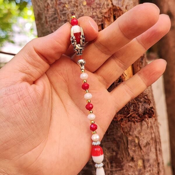 9x12 mm Pençe Model Kırmızı Beyaz Taraftar Tesbih - Pleksi Glass Uçak Camı Tesbih