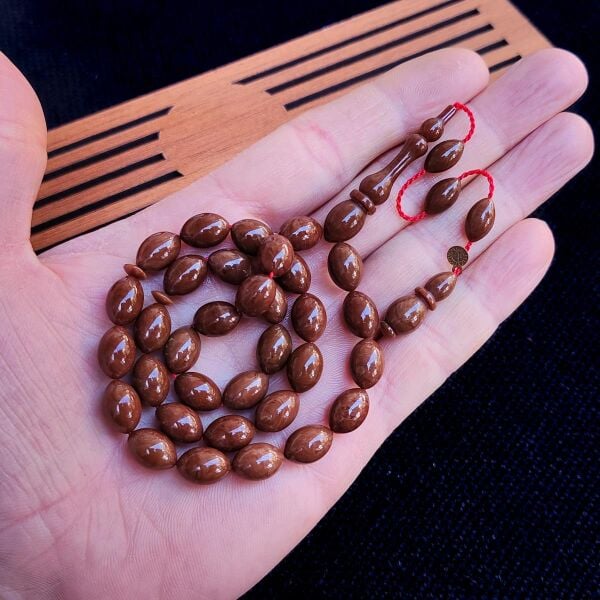 8x12 mm Kahverengi Fatih Erbabacan Usta İşçilikli Sıkma Kehribar Tesbih