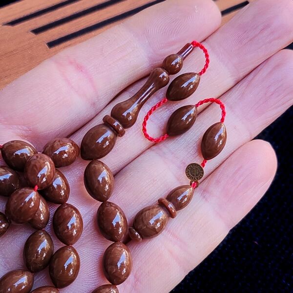 8x12 mm Kahverengi Fatih Erbabacan Usta İşçilikli Sıkma Kehribar Tesbih