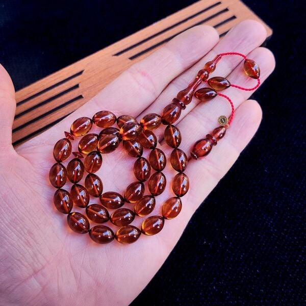 8x12 mm Çay Rengi Fatih Erbabacan Usta İşçilikli Zar Kehribar Tesbih