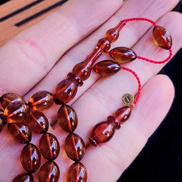 8x12 mm Çay Rengi Fatih Erbabacan Usta İşçilikli Zar Kehribar Tesbih