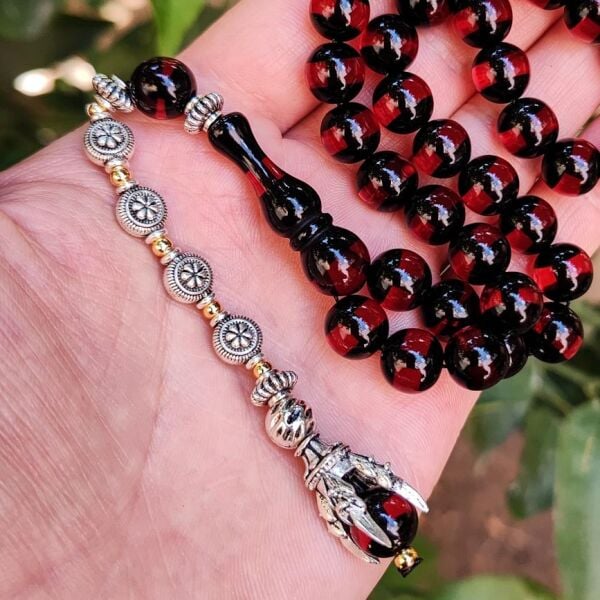 10 mm Pençe Model Kırmızı Siyah Sürmeli Tesbih