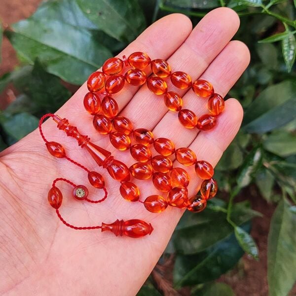 8x11 mm Bal Rengi Mesut Elma Usta İmzalı Zar Kehribar Tesbih