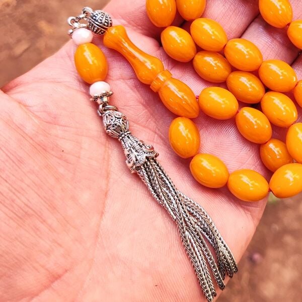 9x12 mm Sarı Hamur Alman Faturan Sıkma Kehribar Tesbih