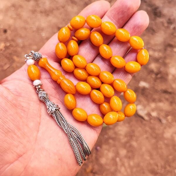 9x12 mm Sarı Hamur Alman Faturan Sıkma Kehribar Tesbih