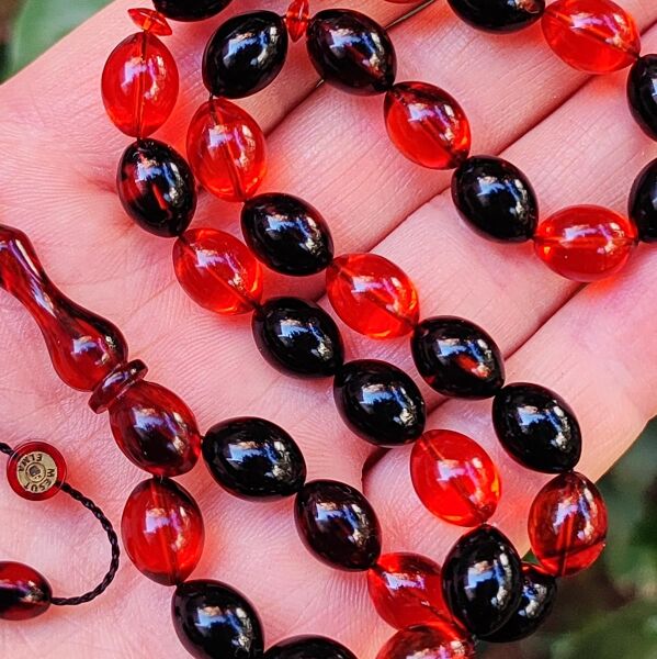 8x11 mm Mesut Elma Usta İmzalı Tirbüşon Rengi Ateşi Kehribar Tesbih