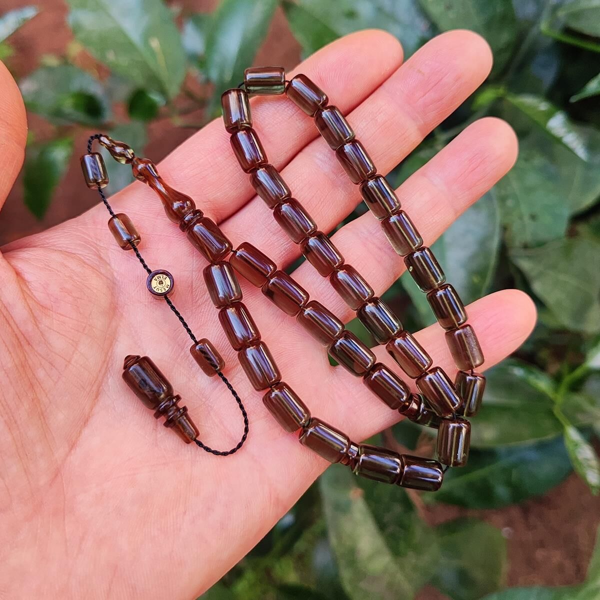 8x11 mm Mesut Elma Usta İmzalı Dominik Yeşili Zar Kehribar Tesbih