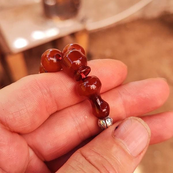 11 mm Tütün Rengi Alman Faturan Sıkma Kehribar Tesbih