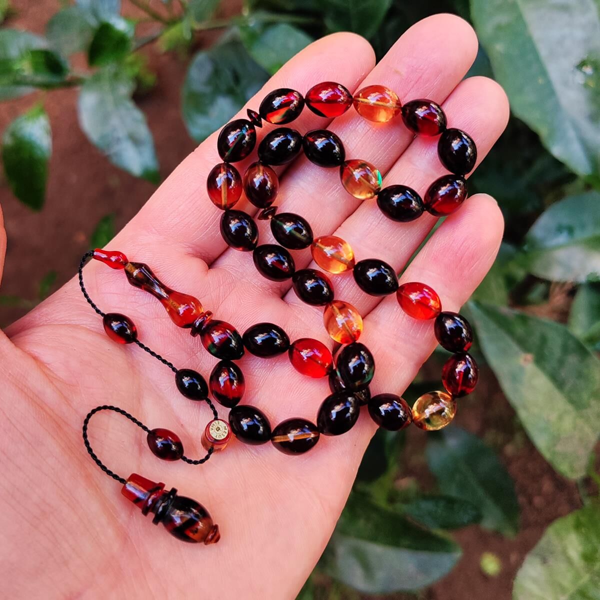 8x11 mm Mesut Elma Usta İmzalı Bonibon Ateşi Kehribar Tesbih