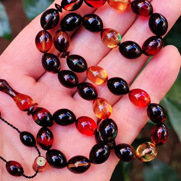 8x11 mm Mesut Elma Usta İmzalı Bonibon Ateşi Kehribar Tesbih