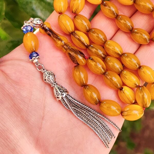 9x12 mm Sarı Hamur Alman Faturan Sıkma Kehribar Tesbih