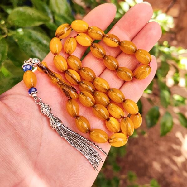 9x12 mm Sarı Hamur Alman Faturan Sıkma Kehribar Tesbih