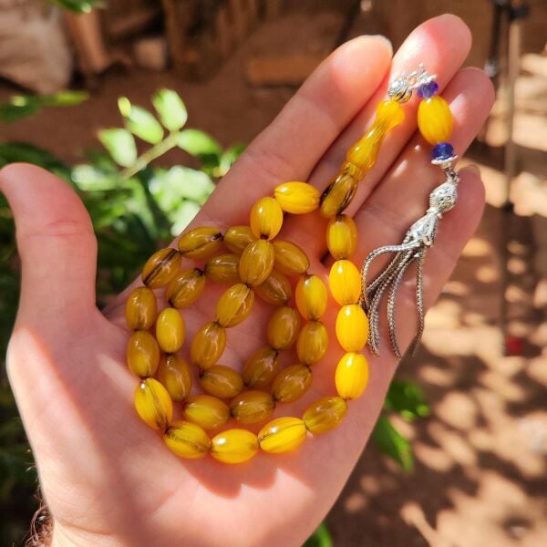 9x12 mm Sarı Hamur Alman Faturan Sıkma Kehribar Tesbih