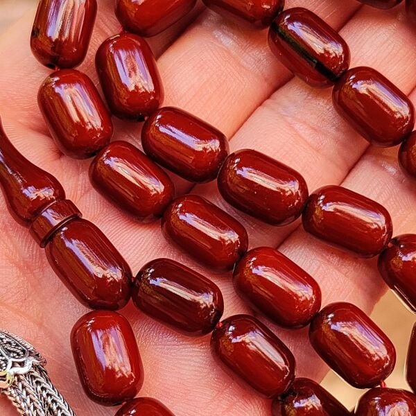 9x13 mm Tütün Rengi Alman Faturan Sıkma Kehribar Tesbih