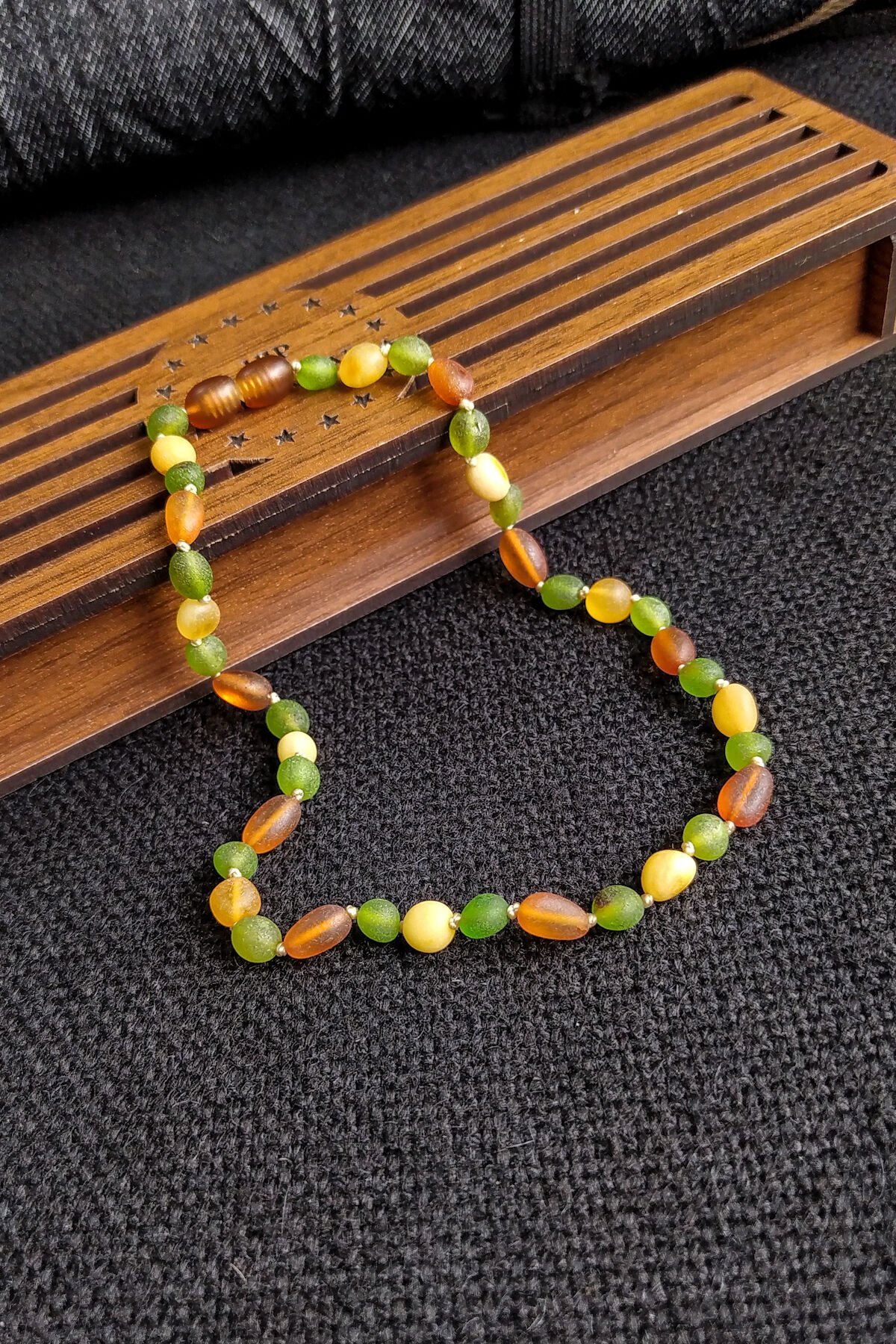 Sertifikalı Mat Yeşil Konyak Bal Kehribar Kolye Kız Erkek Bebek Diş Kolyesi 0-3 Yaş 32 cm