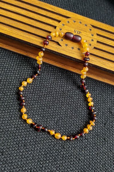 Sertifikalı Mat Bal Vişne Kehribar Kolye Kız Erkek Bebek Diş Kolyesi 0-3 Yaş 32 cm