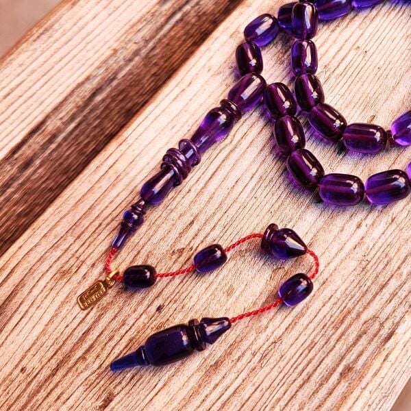 8x12 mm İmame Halkalı Lacivert Zar Kehribar Tesbih - Ebu Sırr Usta İşçilikli