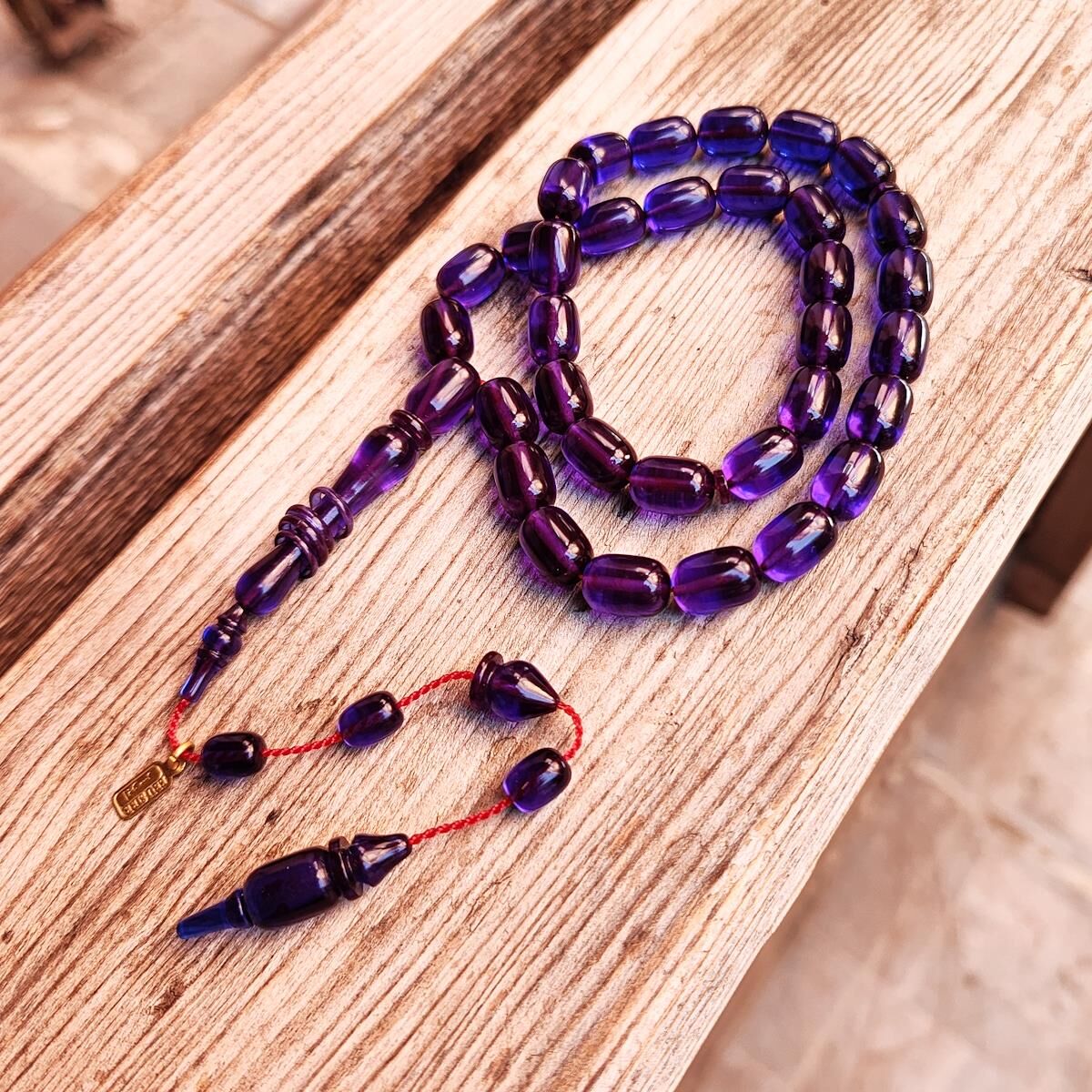 8x12 mm İmame Halkalı Lacivert Zar Kehribar Tesbih - Ebu Sırr Usta İşçilikli