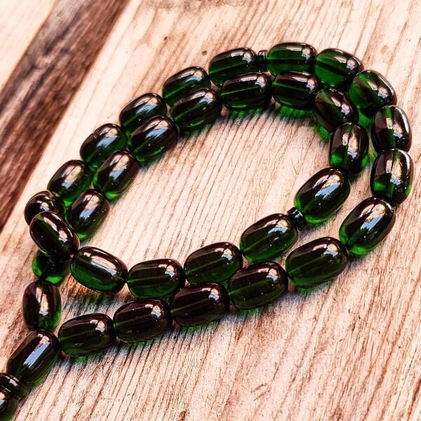 8x12 mm İmame Halkalı Zümrüt Rengi Zar Kehribar Tesbih - Ebu Sırr Usta İşçilikli