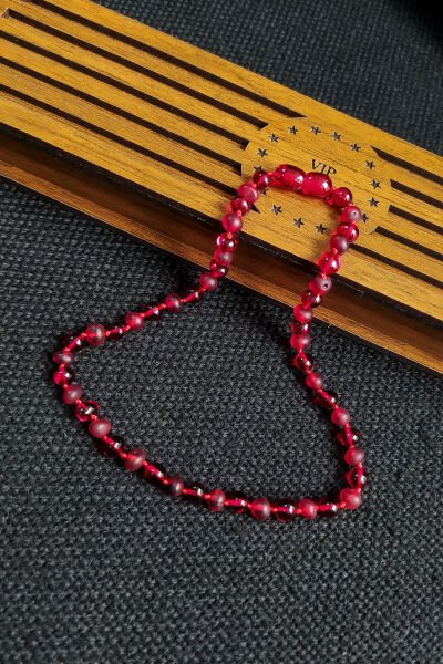 Sertifikalı Mat Kırmızı Kehribar Kolye Kız Erkek Bebek Diş Kolyesi 0-3 Yaş 32 cm