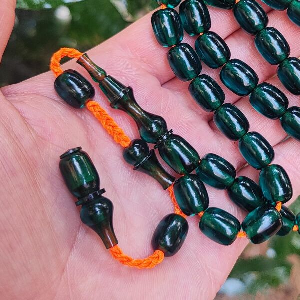 9x11 mm Şeffaf Delim Petrol Yeşili Katalin Tesbih - Ergin Baran Necef