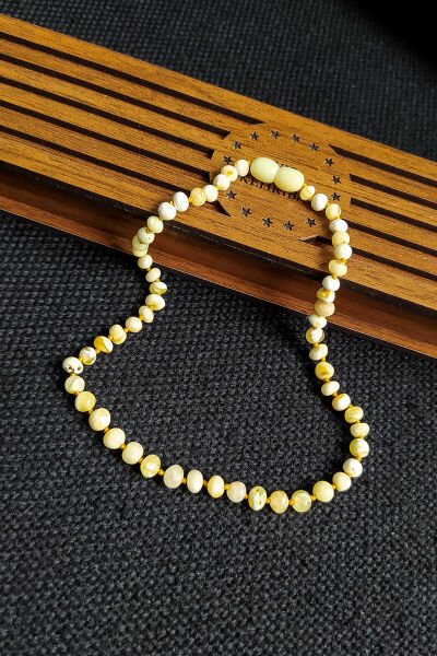 Sertifikalı Seccar Damla Rengi Kehribar Kolye Kız Erkek Bebek Diş Kolyesi 4-7 Yaş 35 cm