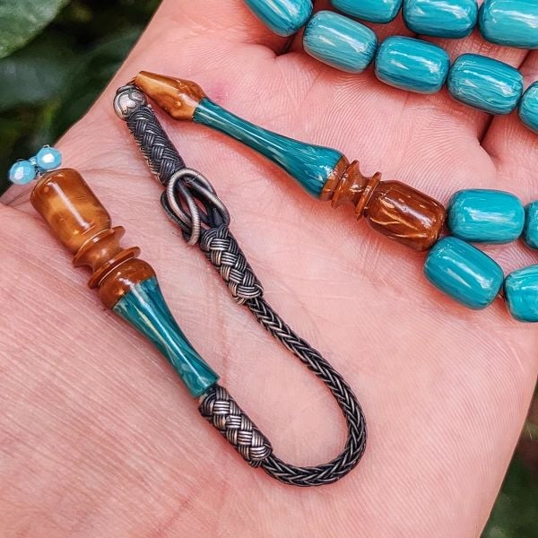 8x12 mm Emine Reşvani Usta İşçilikli Kuka Kombinli Turkuaz Katalin Tesbih