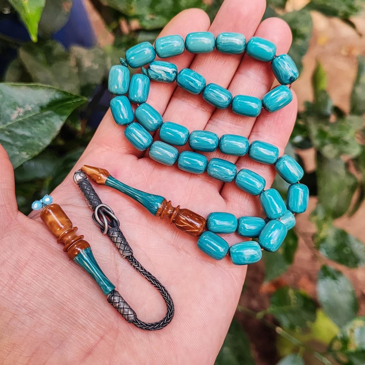 8x12 mm Emine Reşvani Usta İşçilikli Kuka Kombinli Turkuaz Katalin Tesbih