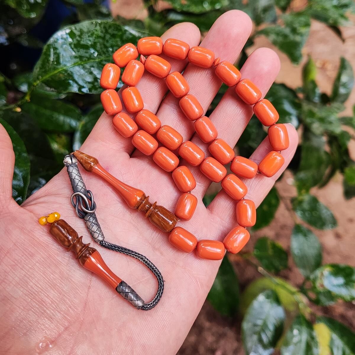 8x12 mm Emine Reşvani Usta İşçilikli Kuka Kombinli Mercan Rengi Katalin Tesbih