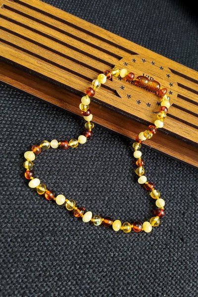 Sertifikalı Süt Konyak Kehribar Kolye Kız Erkek Bebek Diş Kolyesi 4-7 Yaş 35 cm