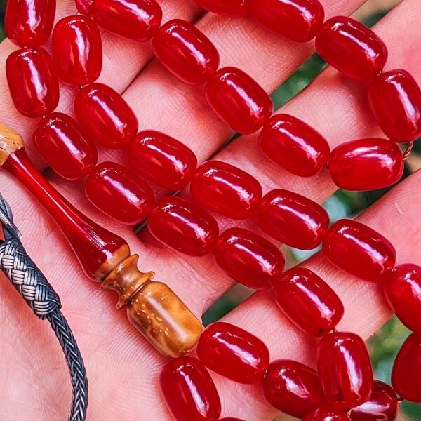 8x12 mm Emine Reşvani Usta İşçilikli Kuka Kombinli Kırmızı Katalin Tesbih