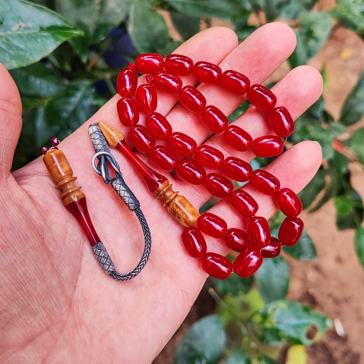 8x12 mm Emine Reşvani Usta İşçilikli Kuka Kombinli Kırmızı Katalin Tesbih
