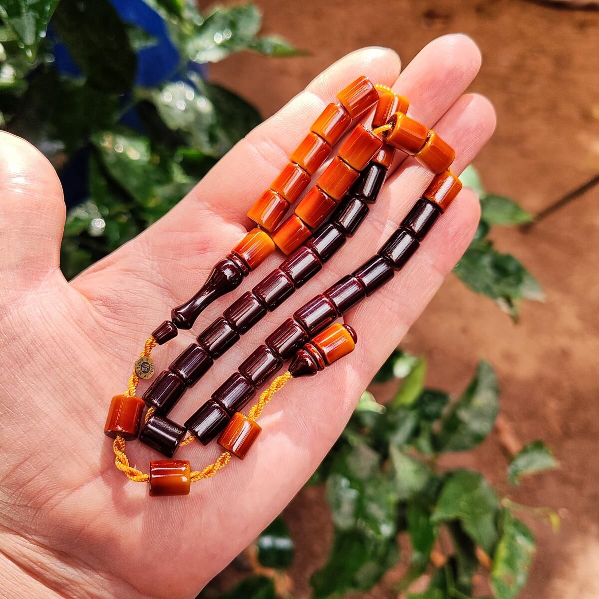 9x10 mm Kesme Nael Kaplan İmzalı Sürmeli Sıkma Kehribar Tesbih