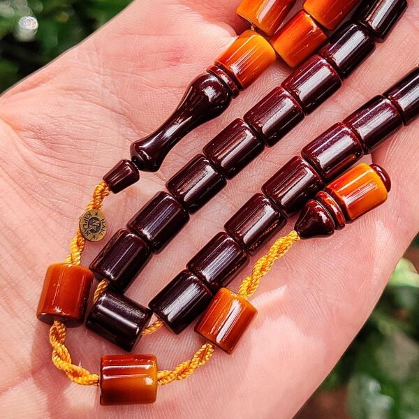 9x10 mm Kesme Nael Kaplan İmzalı Sürmeli Sıkma Kehribar Tesbih