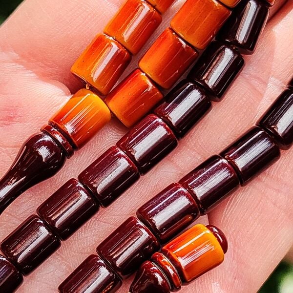 9x10 mm Kesme Nael Kaplan İmzalı Sürmeli Sıkma Kehribar Tesbih