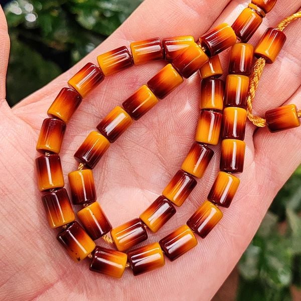 7x10 mm Kesme Nael Kaplan İmzalı Sürmeli Sıkma Kehribar Tesbih