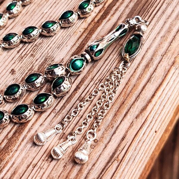 8x10 mm Yeşil Mineli Alpaka Tesbih