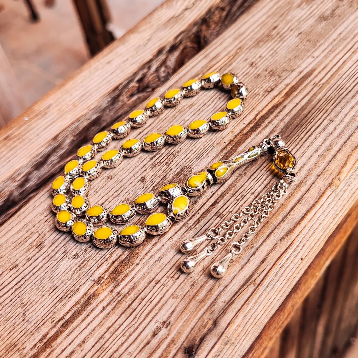 8x10 mm Sarı Mineli Alpaka Tesbih