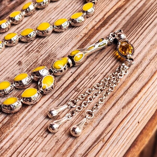 8x10 mm Sarı Mineli Alpaka Tesbih