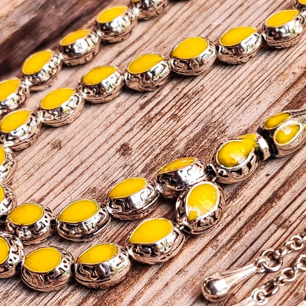 8x10 mm Sarı Mineli Alpaka Tesbih