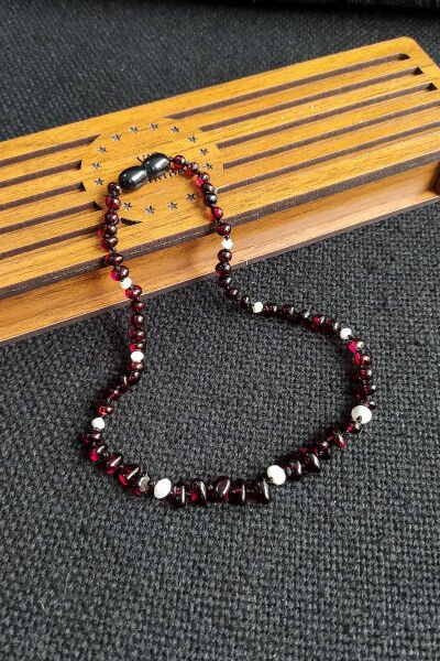 Sertifikalı Kırmızı İncili Kehribar Kolye Kız Erkek Bebek Diş Kolyesi 4-7 Yaş 35 cm