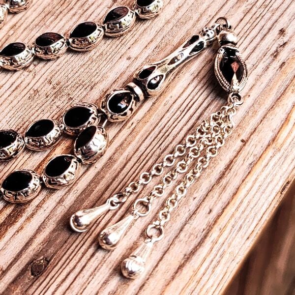 8x10 mm Siyah Mineli Alpaka Tesbih