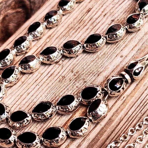 8x10 mm Siyah Mineli Alpaka Tesbih