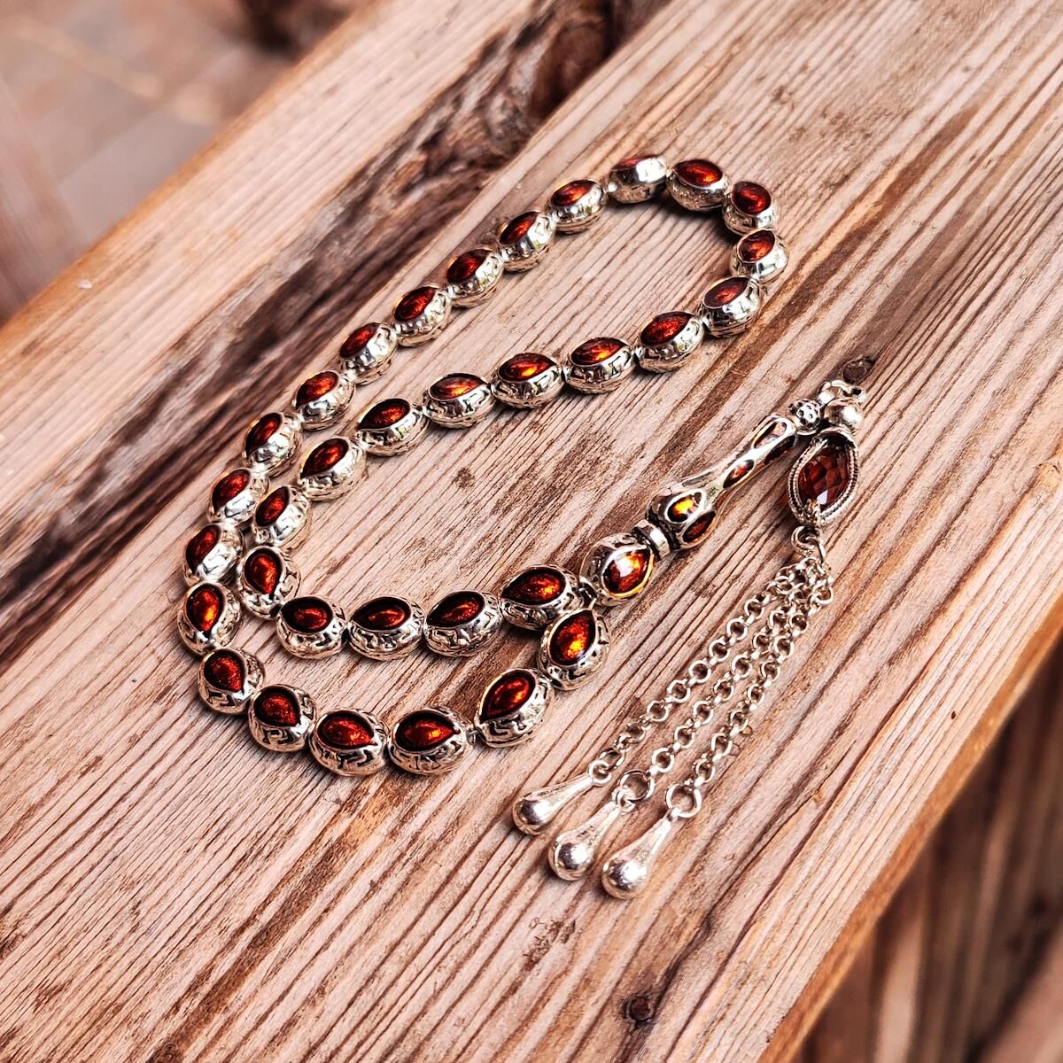 8x10 mm Kahverengi Mineli Alpaka Tesbih