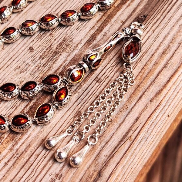 8x10 mm Kahverengi Mineli Alpaka Tesbih